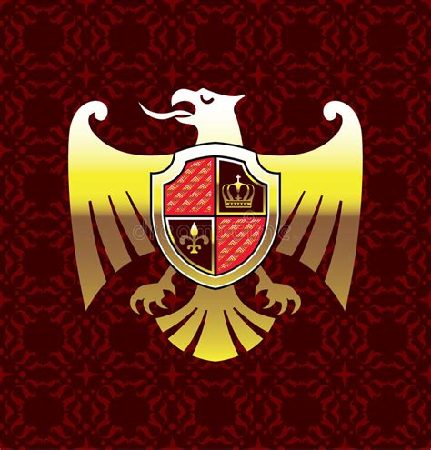 Golden Eagle Royal Logo With A Shield And Burgundy Background Vector