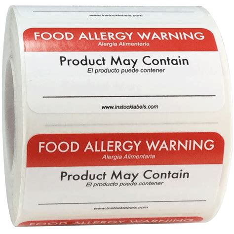 Writable Generic Food Allergy Warning Labels 1 X 2 Inch Rectangle