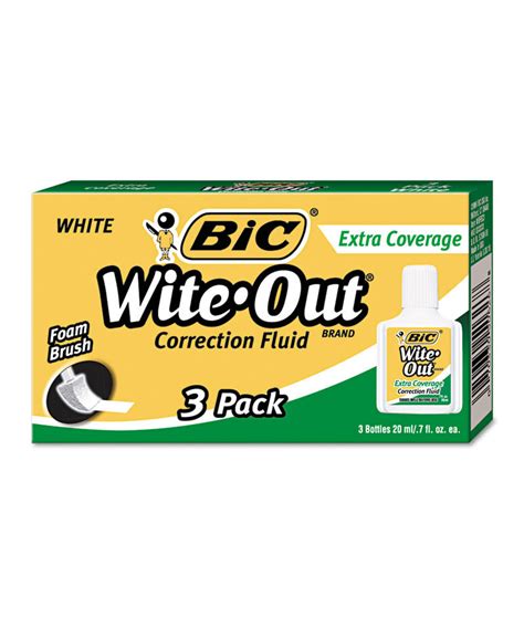 Wite Out Extra Coverage Correction Fluid 20 Ml Bottle White 3pack