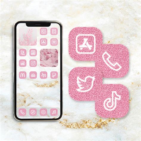 Blush Pink Glitter App Icons Widget Iphone Home Screen App Etsy