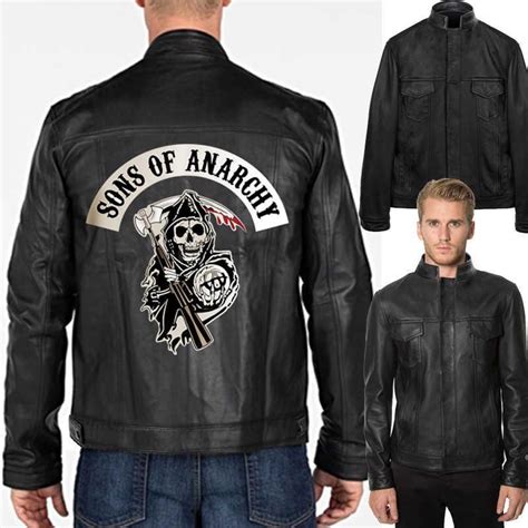 Sons Of Anarchy Mens Leather Jacket Stand Collar Windproof Motorcycle