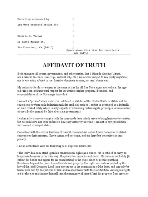 Affidavit Of Truth Offer And Acceptance Legal Concepts