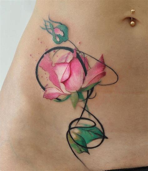 Roses side tattoo roses are very. Pink Rose on Girls Stomach | Best tattoo design ideas