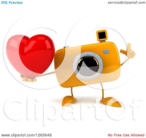 Clipart Of A 3d Yellow Camera Character Holding A Heart Royalty Free