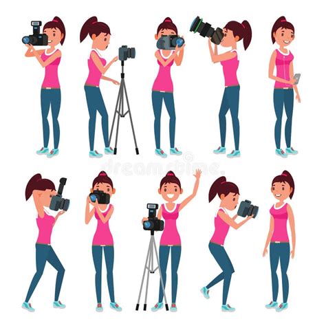 Photographer Girl Vector Photographic Camera Reporter Journalist