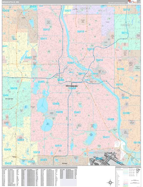 Minneapolis Minnesota Wall Map Premium Style By Marketmaps Mapsales
