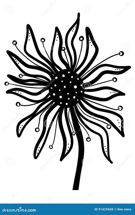 Hand Drawn Whimsical Black And White Flower Illustration Stock