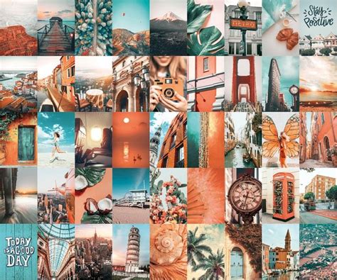 Collage Kit Wall Decor Printed Aesthetic Orange Travel Collage Etsy
