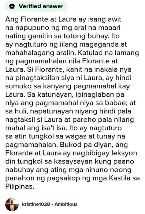 Ano Ang Kahalagahan Ng Pag Aaral Ng Florante At Laura Brainly Ph The Best Porn Website