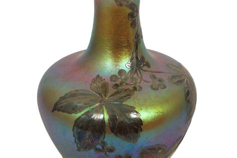 Austrian Iridescent Glass Loetz Att Vase W Silver Overlay By La Pierre C 1900 For Sale At 1stdibs