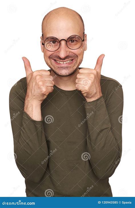 Happy Funny Bald Man Show Thumbs Up Stock Image Image Of Happy Beard