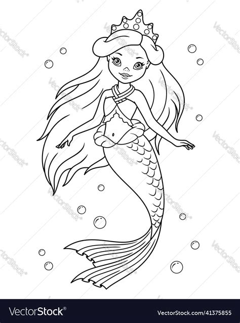 Princess Mermaid Coloring Page Royalty Free Vector Image