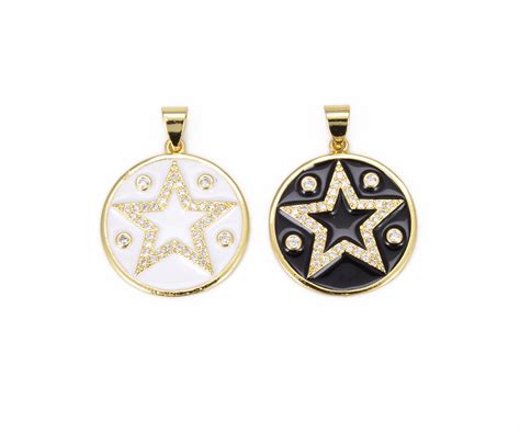 Round Medal Enamel Star Charm CZ, Star Charm, Star Pendant, Star Jewelry, Star Necklace, Enamel 