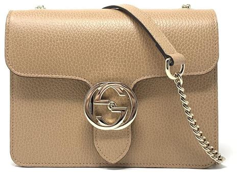 Gucci Interlocking G Shoulder Bag Small Beige In Leather With Gold Tone