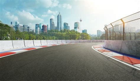 Racetrack With Railing And City Background Stock Illustration