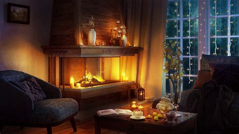 Cozy Ambience With Relaxing Rain Sounds And Crackling Fireplace For