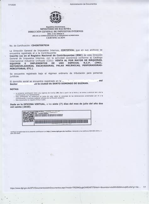 ‎certificación Rnc Comunidad De Ayuda De La Dirección General De