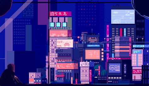 Midnight Melancholy Pixel Art Background Pixel City
