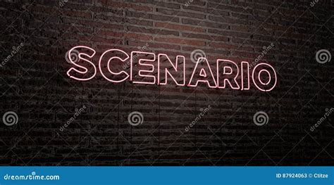 Scenario Realistic Neon Sign On Brick Wall Background 3d Rendered Royalty Free Stock Image