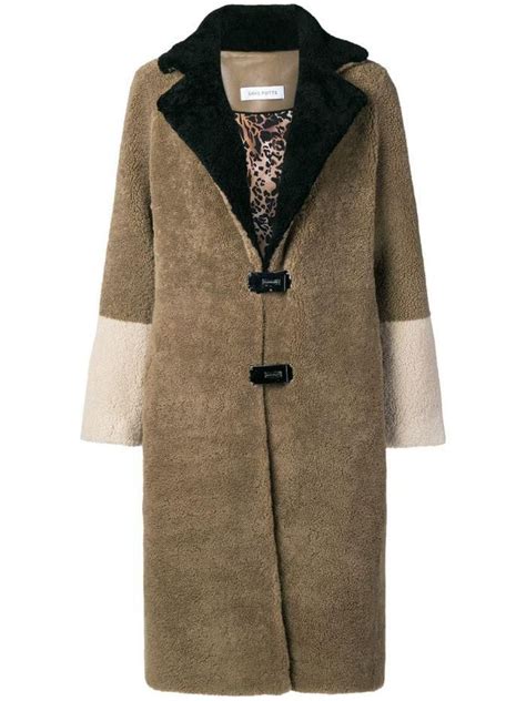 Saks Potts Fur Colour Block Coat In Brown Modesens Color Block