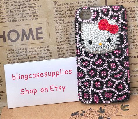 Hello Kitty Leopard Crystal Rhinetones Hand Made Cell Phone Case For