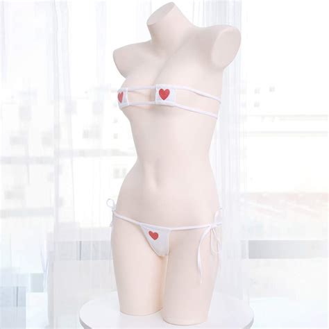 Sexy Lingerie Set Micro Bikini For Women Cute Anime Cosplay Kawaii Bra And Panty With Red Heart