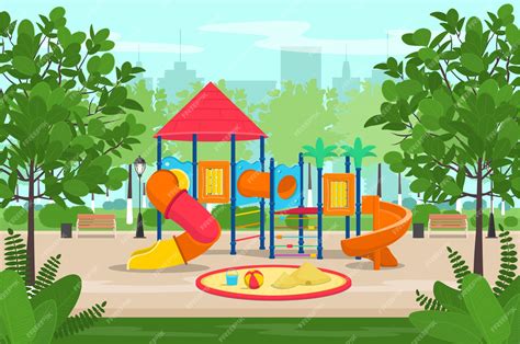 Premium Vector Kids Playground With Slides And Tube In The Park