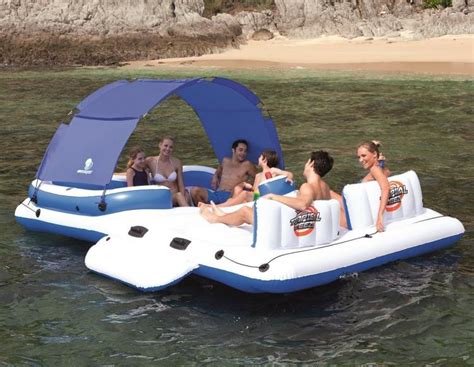 Inflatable Floating Island Seats 10 Features Integrated Cooler And