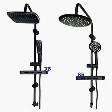 Promo Hand Shower Tiang Set Minimalis Bulat Hitam Shower Tiang Mandi Black Diskon Di