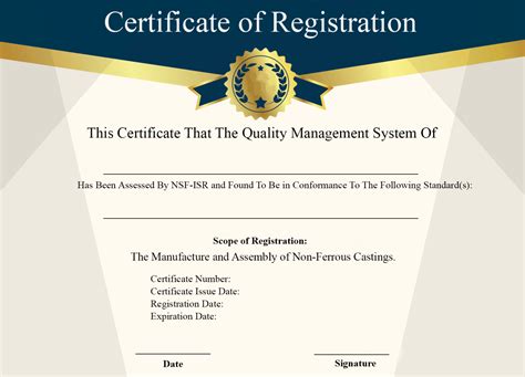 Free Sample Certificate Of Registration Certificate Template Inside