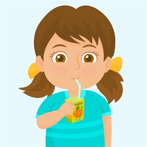 Girl Drinking A Juice From The Box Vector Art At Vecteezy
