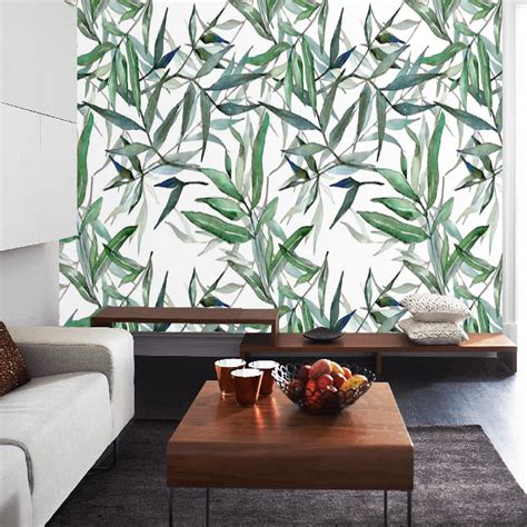 Wallpaper Peel Y Stick Botanical Green Leaves Self Adhesive Etsy