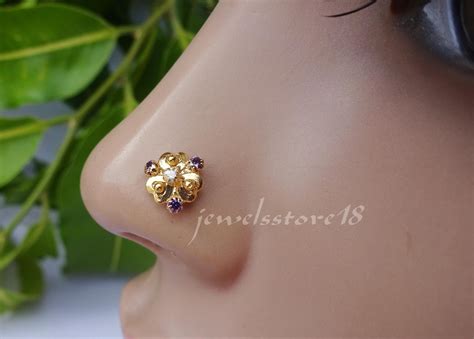 Flower Nose Stud Nose Ring Dangle Nose Ring Nose Jewelry Nose Etsy Uk