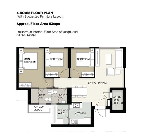 4 Room Bto Floor Plan With Dimensions