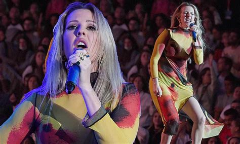 Ellie Goulding Flashes Her Toned Legs In A Colourful Midi Dress For An Energetic Performance