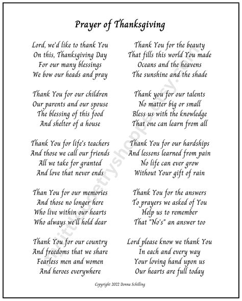 Prayer Of Thanksgiving Instant Digital Download Thanksgiving Poem