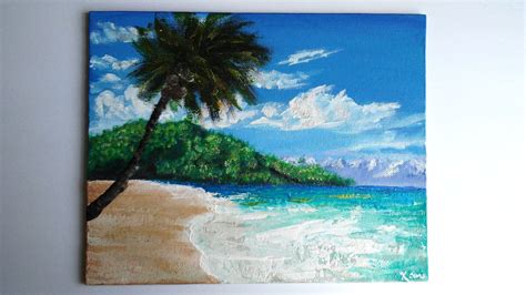 Sunny Day Tropical Beachoriginal Paintingpalm Tree Etsy