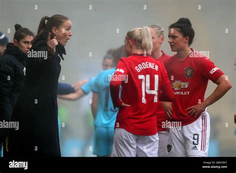 Manchester United Head Coach Casey Stoney Gives Her Instructions Stock