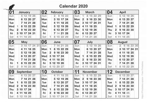 Download Free Printable 2020 Calendar United States Free Printables