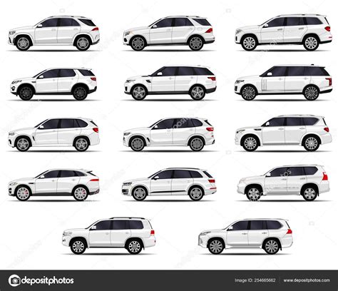 Realistic Suv Cars Set Front View Side View Back View Stock Vector