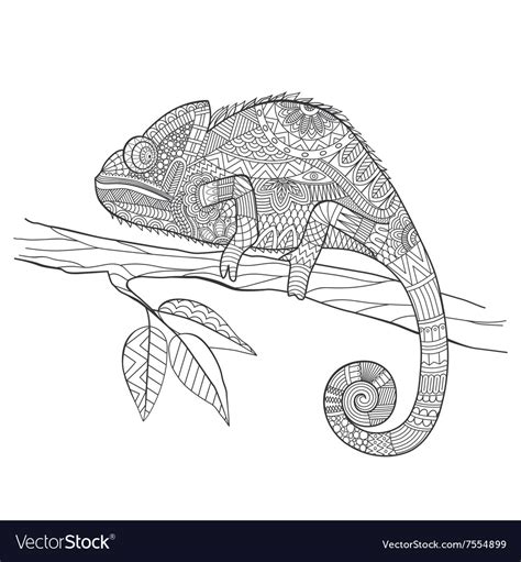 Zentangle Stylized Chameleon Lizard Hand Drawn Vector Image