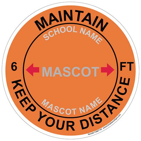 Orange Maintain 6 Ft Keep Your Distance Round Floor Label With School