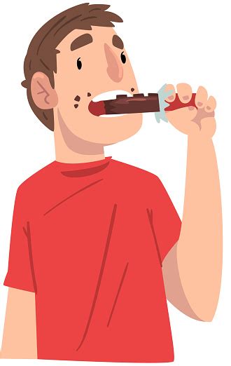 Guy Eating Chocolate Sweet Tooth Man Greedily Devouring Sweets Cartoon