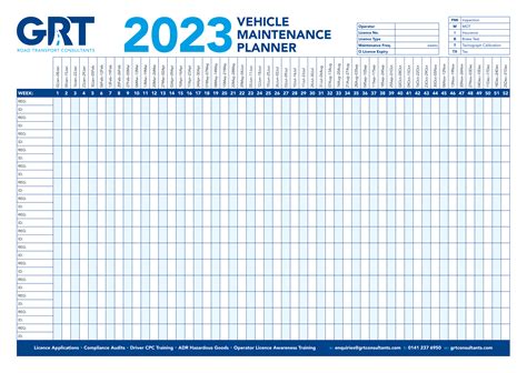 2023 Vehicle Maintenance Wall Planner GRT