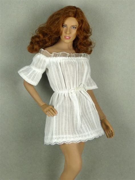 Nouveau Toys 16 Scale Female White Lace Off Shoulder Romper Mini Dress
