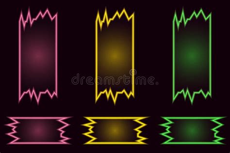 Set Of Creative Geometric Bright Neon Vector Banners On Black