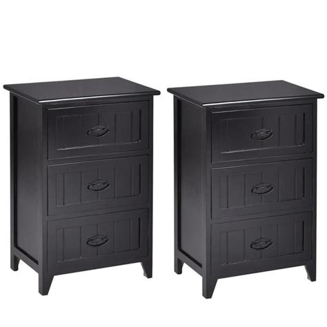 Gymax 2 Pcs 3 Drawers Nightstands End Table Storage Wood Side Bedside