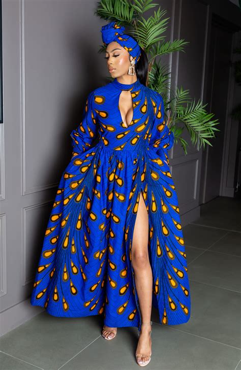 Blue Long Sleeve African Maxi Dress African Party Dress Ella Laviye