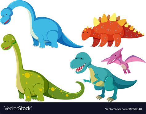 Five Types Of Dinosaurs On White Background Vector Image