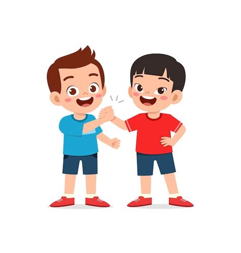 Premium Vector Little Kid Do Hand Shake With Friend